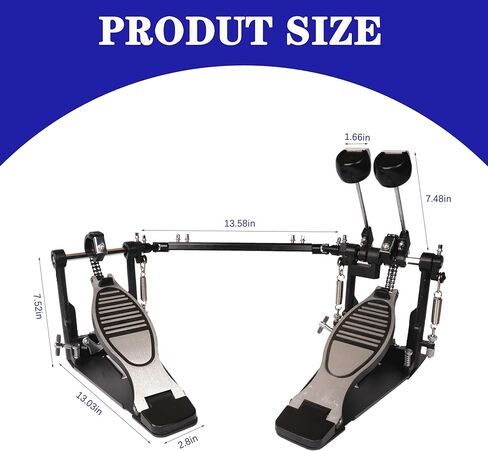 دواسة طبلة مزدوجة الجهير، دواسة مزدوجة الجهير مع حقيبتها ورأس خافق قابل للتعديل، دواسة قدم مزدوجة السلسلة مع مفتاح طبل لمجموعة الطبول والطبول الإلكترونية in Kuwait