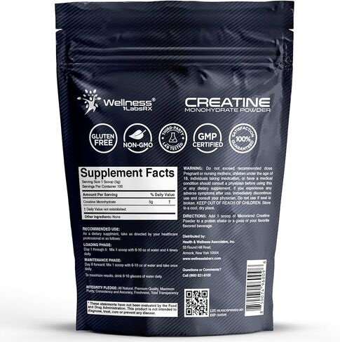 مسحوق الكرياتين مونوهيدرات من ويلنيس لابسركس 500 جرام - 100 حصة مكمل مسحوق الكرياتين المجهري، الكرياتين بدون نكهة للنساء والرجال، يدعم قوة العضلات والطاقة والقدرة على التحمل والتمرين in Kuwait