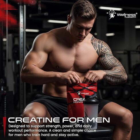 مسحوق الكرياتين مونوهيدرات من ويلنيس لابسركس 500 جرام - 100 حصة مكمل مسحوق الكرياتين المجهري، الكرياتين بدون نكهة للنساء والرجال، يدعم قوة العضلات والطاقة والقدرة على التحمل والتمرين in Kuwait