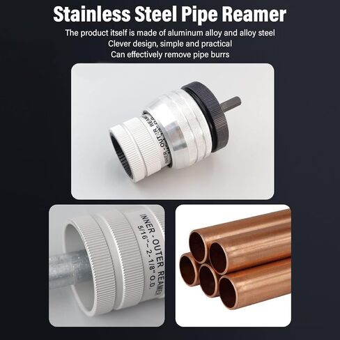 Pipe and Tubing Reamer, Connector Robust Stainless Steel Tight Fit, Deburring Reamer Tubing Chamfer Tool with Washer and Connecting Rod for Trimming in Saudi Arabia