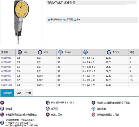 Lever dial, Indicator Table 0.002mm Order Number 01810009 in Kuwait