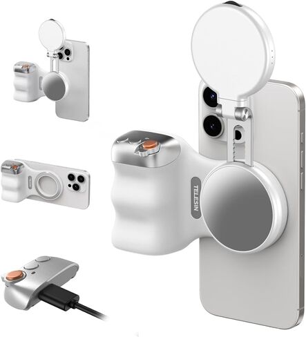 طقم Telesin Creator - الممتعات الممتعة للهاتف المغناطيسي قبضة كاميرا Compa + C03 Magnetic Selfie Light (White) Tik Tivable مع Iphone Magsafe و Android Selfies/Photography/Tiktok/Zoom Confern in Kuwait
