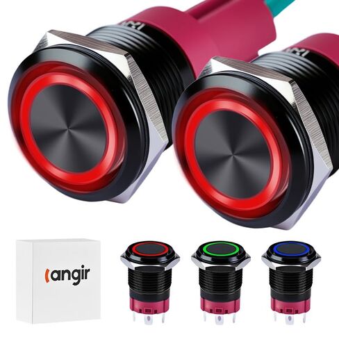 مفتاح زر ضغط 15 أمبير، 16 مم (0.63 بوصة) 12 فولت - 24 فولت مفتاح ضغط زر تيار متردد/تيار مستمر IP67 مقاوم للماء LED ضوء عين الملاك تشغيل وإيقاف مع مقبس سلك أحمر in Kuwait