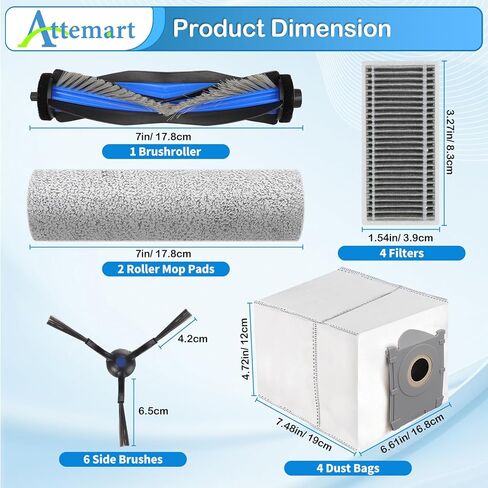 قطع غيار لـ Ecovacs Deebot X8 Pro Omni، ملحقات روبوت X8 Omni لمجموعة مكنسة Yeedi S14 Plus، 1 فرشاة رئيسية، 2 وسادة ممسحة دوارة، 4 مرشحات، 4 أكياس غبار، 6 فرش جانبية، 19 حزمة in Kuwait