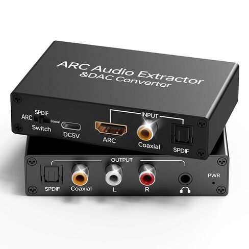 محول مستخرج الصوت HDMI ARC، بصري محوري رقمي إلى تناظري 192 كيلو هرتز R/L RCA 3.5 مم محول DAC لسماعات الرأس، منفذ ARC على HDTV/جهاز العرض/مكبر الصوت/مكبر الصوت/سماعات الرأس in Kuwait