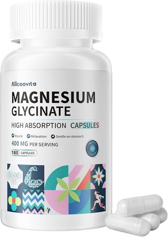 Magnesium Glycinate 400 MG per Serving 100% Chelated for High Absorption, Gentle On Stomach, Non-GMO, 180 Vegetarian Capsules in Saudi Arabia