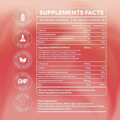 Magnesium Complex for Women Calm Magnesium Glycinate Gummies 400mg Individually Wrapped 16 in 1 90 Sugar-Free L-Threonate,Ashwagandha Root Extract,Vitamin B6,D3,Magnesium Supplement in Saudi Arabia