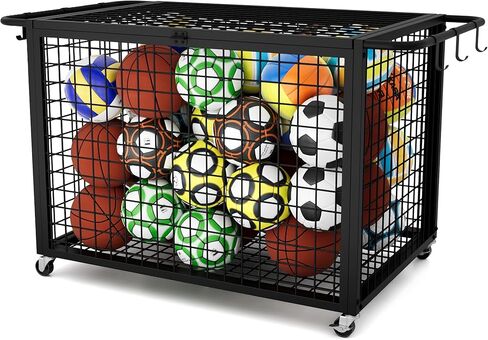 عربة تخزين كبيرة جدًا مقاس 41.7 بوصة من Boshen مع غطاء عجلات قابل للقفل ومقبض قابل للإزالة، تخزين المعدات الرياضية لكرة السلة XXL يحمل ما يصل إلى 36 كرة للمدرسة، النادي، صالة الألعاب الرياضية، المرآب in Kuwait