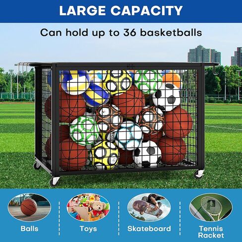 عربة تخزين كبيرة جدًا مقاس 41.7 بوصة من Boshen مع غطاء عجلات قابل للقفل ومقبض قابل للإزالة، تخزين المعدات الرياضية لكرة السلة XXL يحمل ما يصل إلى 36 كرة للمدرسة، النادي، صالة الألعاب الرياضية، المرآب in Kuwait
