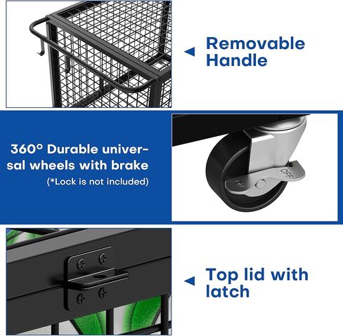 عربة تخزين كبيرة جدًا مقاس 41.7 بوصة من Boshen مع غطاء عجلات قابل للقفل ومقبض قابل للإزالة، تخزين المعدات الرياضية لكرة السلة XXL يحمل ما يصل إلى 36 كرة للمدرسة، النادي، صالة الألعاب الرياضية، المرآب in Kuwait