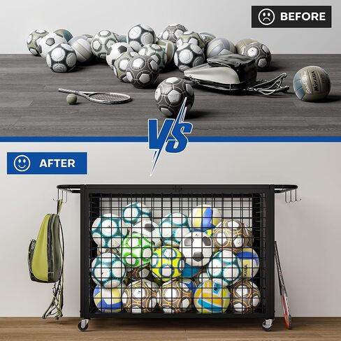 عربة تخزين كبيرة جدًا مقاس 41.7 بوصة من Boshen مع غطاء عجلات قابل للقفل ومقبض قابل للإزالة، تخزين المعدات الرياضية لكرة السلة XXL يحمل ما يصل إلى 36 كرة للمدرسة، النادي، صالة الألعاب الرياضية، المرآب in Kuwait