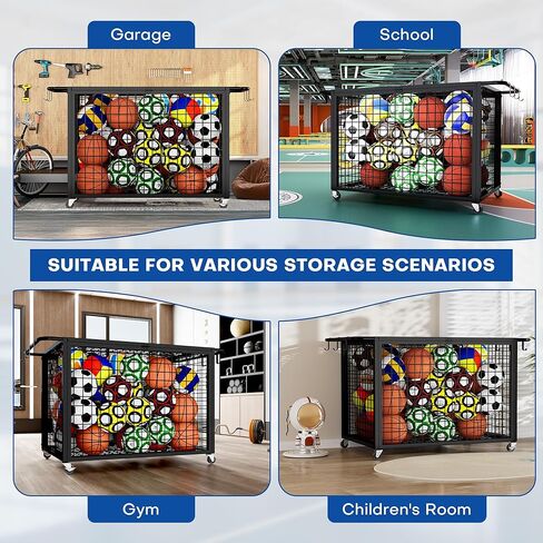 عربة تخزين كبيرة جدًا مقاس 41.7 بوصة من Boshen مع غطاء عجلات قابل للقفل ومقبض قابل للإزالة، تخزين المعدات الرياضية لكرة السلة XXL يحمل ما يصل إلى 36 كرة للمدرسة، النادي، صالة الألعاب الرياضية، المرآب in Kuwait