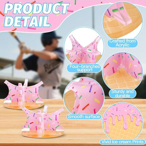 Ice Cream Baseball Holder for Balls - Novelty Baseball Display Stand for Souvenirs & Autographed Balls - Cute Desktop Baseball Case Decor for Boys Room & Kids Gifts, Single Ball Support in Saudi Arabia