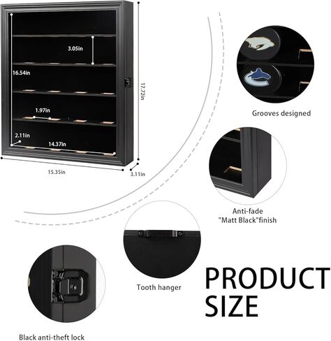 حافظة عرض 20 لعبة هوكي بوك - حامل على الحائط وحامل خزانة - صندوق ظلال هوكي بوك مع زجاج لمجموعة لعبة الهوكي، أسود كبير in Kuwait