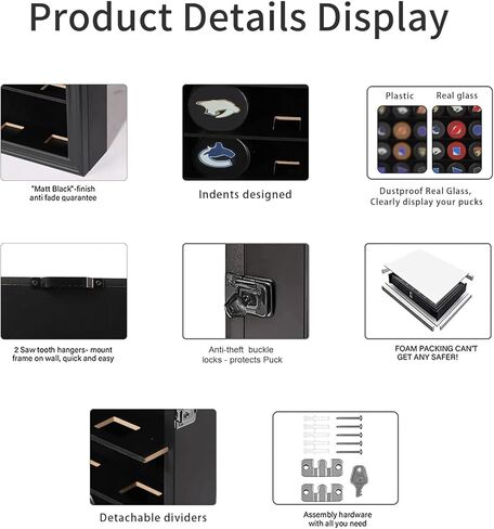 حافظة عرض 20 لعبة هوكي بوك - حامل على الحائط وحامل خزانة - صندوق ظلال هوكي بوك مع زجاج لمجموعة لعبة الهوكي، أسود كبير in Kuwait