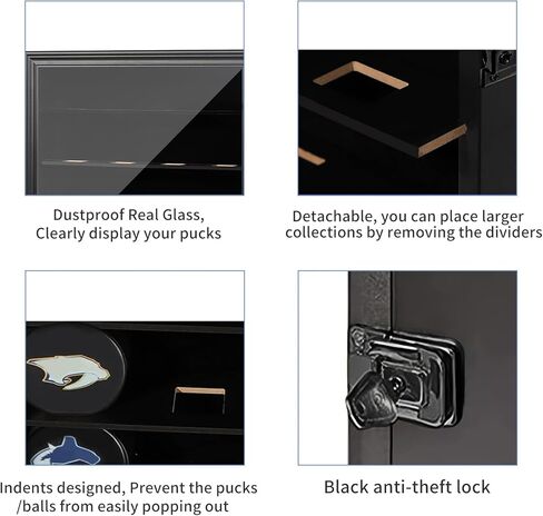 حافظة عرض 20 لعبة هوكي بوك - حامل على الحائط وحامل خزانة - صندوق ظلال هوكي بوك مع زجاج لمجموعة لعبة الهوكي، أسود كبير in Kuwait