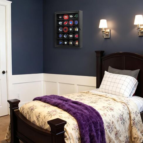 حافظة عرض 20 لعبة هوكي بوك - حامل على الحائط وحامل خزانة - صندوق ظلال هوكي بوك مع زجاج لمجموعة لعبة الهوكي، أسود كبير in Kuwait