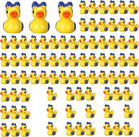 Geelin 100 Pcs Mini Resin Cheer Ducks Gifts Bulk Tiny Duck Figurines with Bows and Pom Pom for Cheerleader Team Gift DIY Decoration Craft in Saudi Arabia