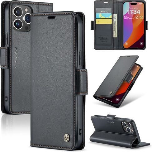 SINIANL Compatible with iPhone 15 Pro Max Wallet Case with RFID Blocking for Women Men Card Holder Magnetic Clasp Kickstand Leather Folio Case for iPhone 15 Pro Max Black in Kuwait