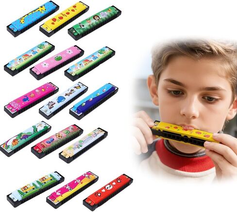 15 Pcs Cartoon Harmonica with Double Row of 16 Holes, Musical Instrument for Beginners, Adult, Goodie Bags, Party Favors, Birthday, Gifts, 15 Styles in Saudi Arabia