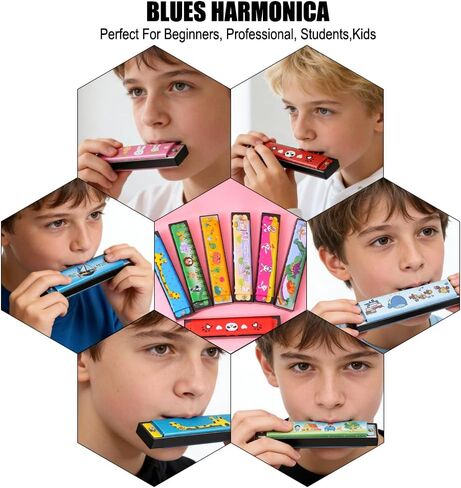 15 Pcs Cartoon Harmonica with Double Row of 16 Holes, Musical Instrument for Beginners, Adult, Goodie Bags, Party Favors, Birthday, Gifts, 15 Styles in Saudi Arabia