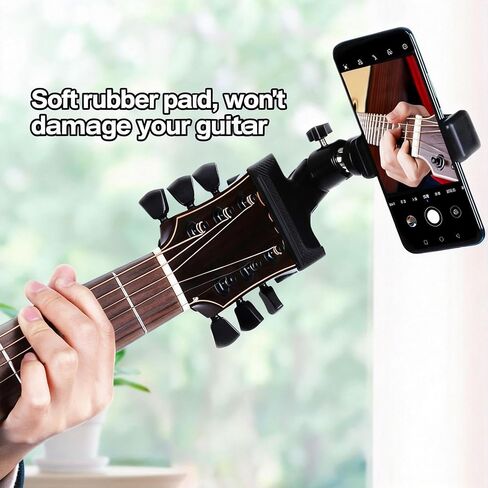 حامل هاتف بمشبك رأس جيتار قابل للتعديل، حامل هاتف ذكي قابل للدوران 360 درجة للجيتار والباس، ملحقات هاتف عالمية، أسود in Kuwait