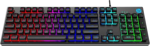 HP K500F Backlit Greass Wired Gaming Keyboard مع إضاءة ملونة مختلطة ، لوحة معدنية مع إضاءة الشعار ، 26 مفتاح مضاد للضواحي ، in Kuwait