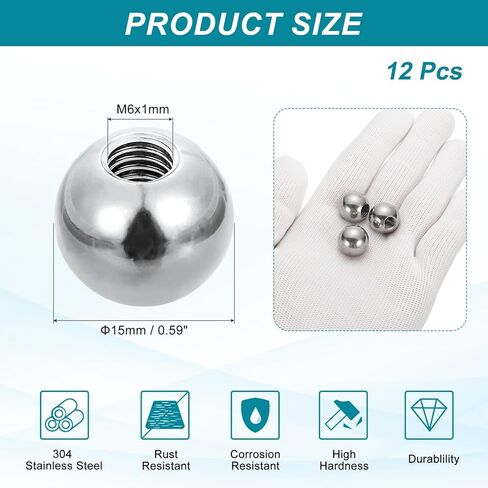 PATIKIL 12pcs M6 x 15mm Ball Nuts Knob, 304 Stainless Steel Round Solid Silver Light Fixture Decorative Screw Cap Cover Machinery Hardware in Saudi Arabia