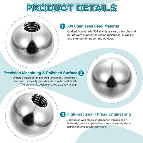 PATIKIL 12pcs M6 x 15mm Ball Nuts Knob, 304 Stainless Steel Round Solid Silver Light Fixture Decorative Screw Cap Cover Machinery Hardware in Saudi Arabia