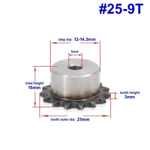 #25 ضرس محرك سلسلة الأسطوانة 9 أسنان #25-9T 1/4 "الملعب لسلسلة الأسطوانة #25H بدون مجموعة ثقوب المسمار in Kuwait