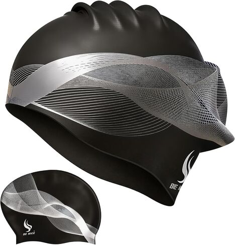 BENICE Personalized Silicone Swim Cap Men Women Adult Swimming Cap Waterproof Pool Bathing Swimming Hat Black Large Swim Caps for Long Hair, Dreadlocks, Braids, Curls & Afros in Saudi Arabia
