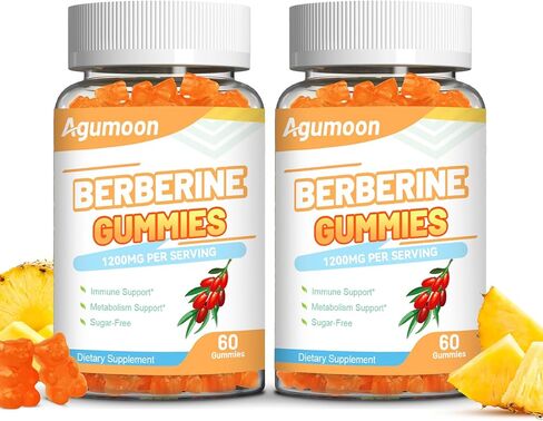 Berberine Gummies 1200mg, High Potency Berberine Supplement with Ceylon Cinnamon for Immune System & Metabolism Support, Sugar Free, Vegan, Pineapple Flavor, 60 Count in Saudi Arabia