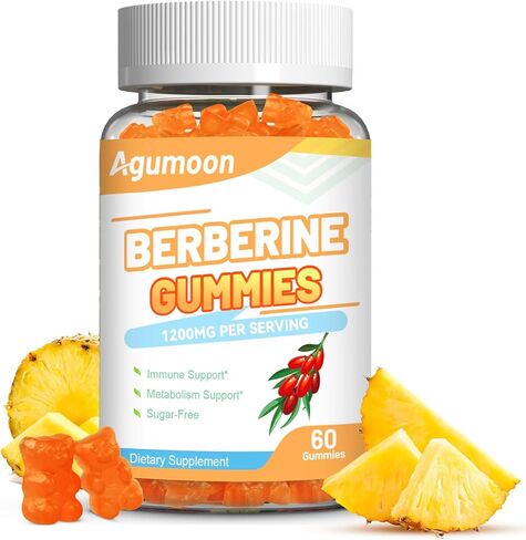 Berberine Gummies 1200mg, High Potency Berberine Supplement with Ceylon Cinnamon for Immune System & Metabolism Support, Sugar Free, Vegan, Pineapple Flavor, 60 Count in Saudi Arabia