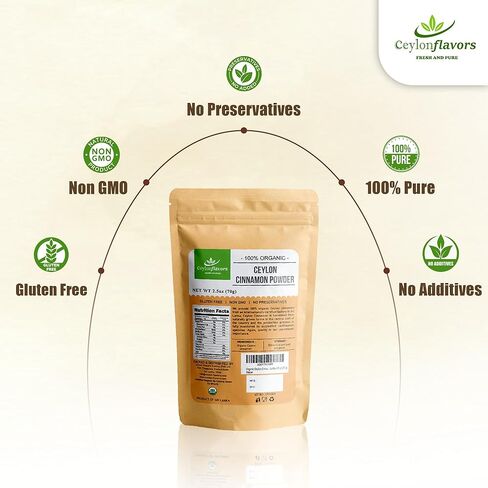 Ceylon Flavors Fresh and Pure USDA Certified Organic Premuim grade Real Ceylon Cinnamon Powder 2.5oz (70g) in Saudi Arabia