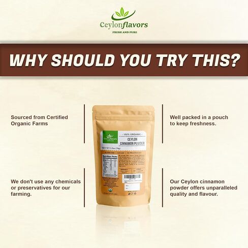 Ceylon Flavors Fresh and Pure USDA Certified Organic Premuim grade Real Ceylon Cinnamon Powder 2.5oz (70g) in Saudi Arabia