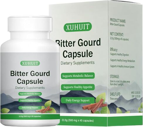 كبسولات البطيخ المر مع خلاصة القرفة | يدعم الصحة الأيضية والحيوية | نباتي، غير معدل وراثيًا، 45 كبسولة (01) in Kuwait