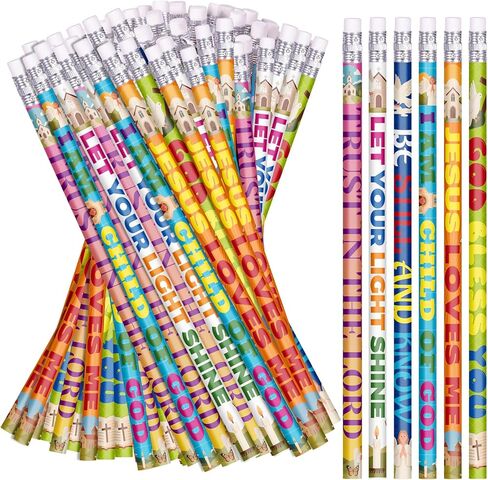 Bible Verses Pencils Christian Religious Scripture Inspirational Pencil Assorted Colorful Birthday Pencils Back to School Pencil for Teacher, 6 Styles (48) in Kuwait