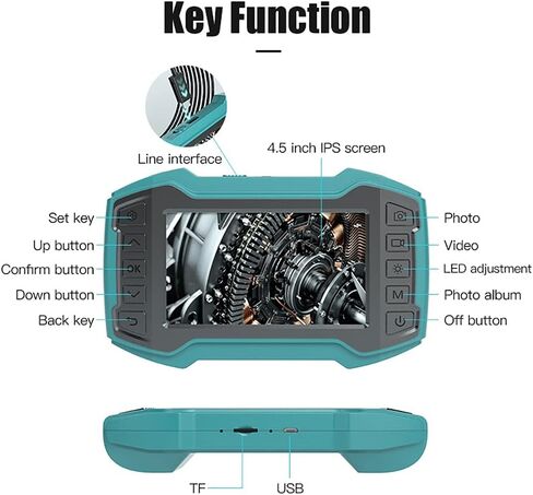 8MM Inspection Camera, Dual 1080P Lens, IP67 Waterproof, 1700mAh, 5.0 Inch Screen, Semi-Rigid Cable(5M/16.4FT Cable) in Saudi Arabia