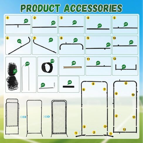 باب قفص مضارب البيسبول للخدمة الشاقة مقاس 2.8 قدم × 6.3 قدم - باب قفص مضرب بإطار فولاذي قائم بذاته لسهولة الوصول إلى أقفاص ممارسة البيسبول والكرة اللينة مع فيديو التثبيت in Kuwait