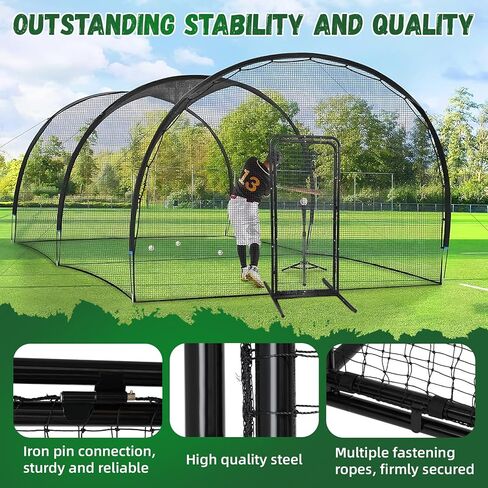 باب قفص مضارب البيسبول للخدمة الشاقة مقاس 2.8 قدم × 6.3 قدم - باب قفص مضرب بإطار فولاذي قائم بذاته لسهولة الوصول إلى أقفاص ممارسة البيسبول والكرة اللينة مع فيديو التثبيت in Kuwait