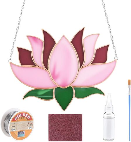 LemonRoad 1 Set Cardinal Pre Cut Stained Glass Kits for Adult Beginner Made Easy DIY Stained Glass Craft Kit with Solder Wire, Gel Flux, Flux Brush for Christmas Birthday Party Favor in Kuwait