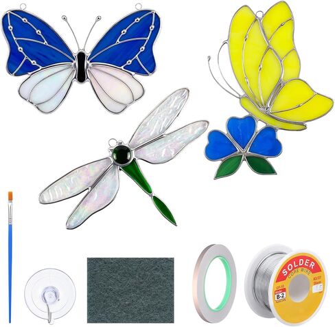 LemonRoad 1 Set Cardinal Pre Cut Stained Glass Kits for Adult Beginner Made Easy DIY Stained Glass Craft Kit with Solder Wire, Gel Flux, Flux Brush for Christmas Birthday Party Favor in Kuwait