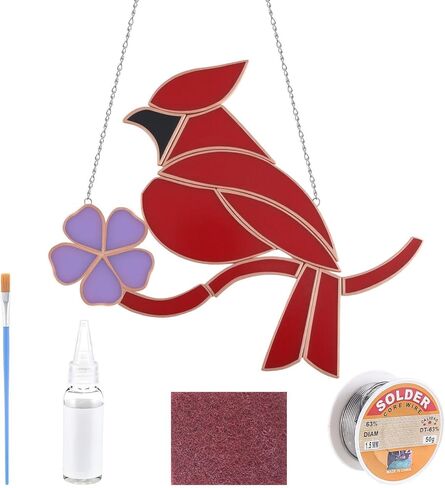 LemonRoad 1 Set Cardinal Pre Cut Stained Glass Kits for Adult Beginner Made Easy DIY Stained Glass Craft Kit with Solder Wire, Gel Flux, Flux Brush for Christmas Birthday Party Favor in Saudi Arabia