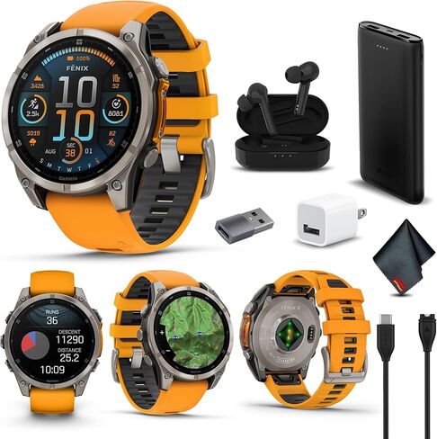 Garmin Fenix 8 43MM AMOLED Sapphire Premium Multisport GPS Smartwatch Soft Gold with Fog Gray/Sandstone Silicone Band, Built-in LED Flashlight Bundle with Accessories in Saudi Arabia
