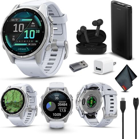 Garmin Fenix 8 43MM AMOLED Sapphire Premium Multisport GPS Smartwatch Soft Gold with Fog Gray/Sandstone Silicone Band, Built-in LED Flashlight Bundle with Accessories in Saudi Arabia