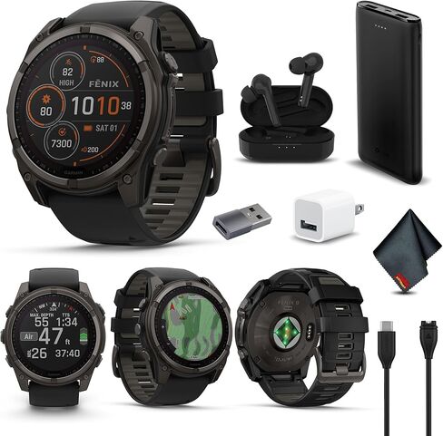 Garmin Fenix 8 43MM AMOLED Sapphire Premium Multisport GPS Smartwatch Soft Gold with Fog Gray/Sandstone Silicone Band, Built-in LED Flashlight Bundle with Accessories in Saudi Arabia