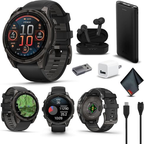 Garmin Fenix 8 43MM AMOLED Sapphire Premium Multisport GPS Smartwatch Soft Gold with Fog Gray/Sandstone Silicone Band, Built-in LED Flashlight Bundle with Accessories in Saudi Arabia