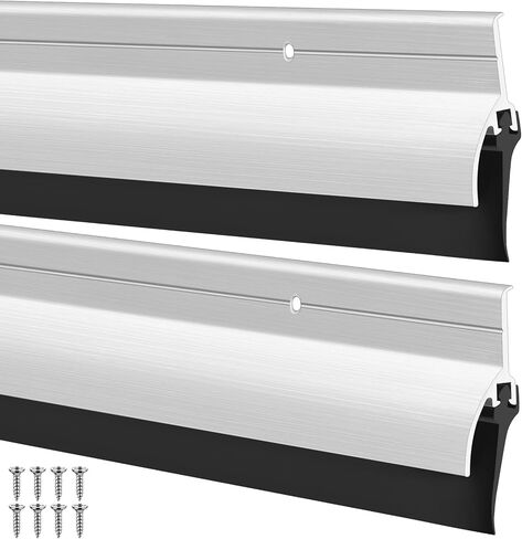 Hicarer 2 Pcs Door Bottom Sweep with Rain Drip 0.5625" W x 2" H x 36" L, Exterior Door Rain Drip Guard, Bottom Weather Stripping, Mill Finish Aluminum with Vinyl Insert(Sliver) in Saudi Arabia