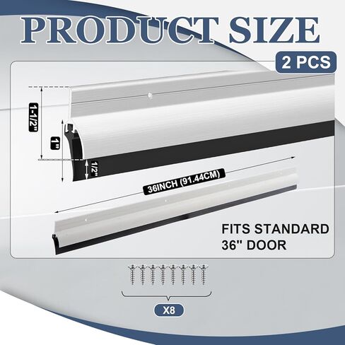 Hicarer 2 Pcs Door Bottom Sweep with Rain Drip 0.5625" W x 2" H x 36" L, Exterior Door Rain Drip Guard, Bottom Weather Stripping, Mill Finish Aluminum with Vinyl Insert(Sliver) in Saudi Arabia