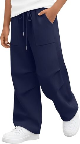 Boys' Sweatpants Wide Leg Elastic Waist Cargo Pants Athletic Open Bottom Joggers with Pockets 5-14 Years in Saudi Arabia